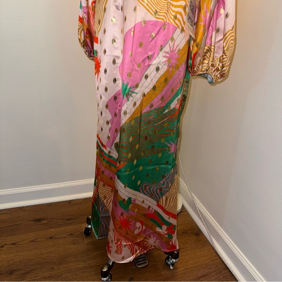 Never Fully Dressed Women’s 4 BEAUTIFUL Colorful Pink Gold Silky Maxi Dress - Picture 13 of 15